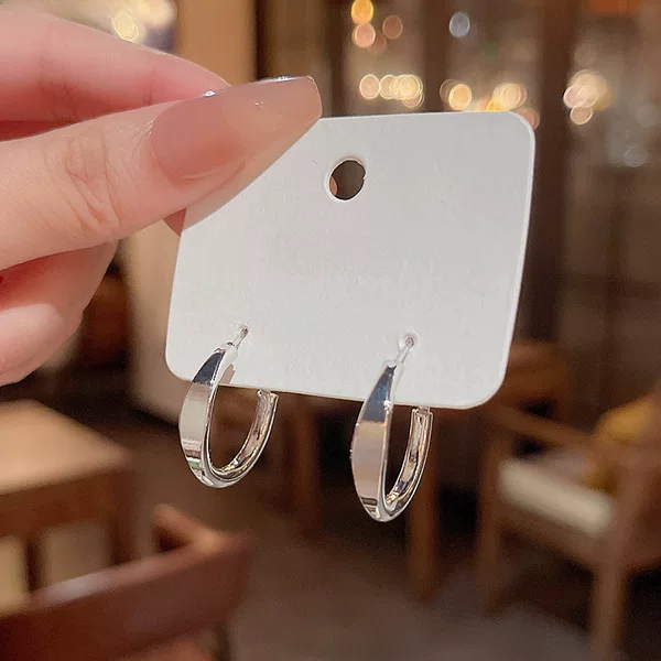S925 Silver Needle Korean New Creative Flat Plain Ring Ear Ring Light Luxury Niche Simple Internet Celebrity Same Style Ear Stud Earrings