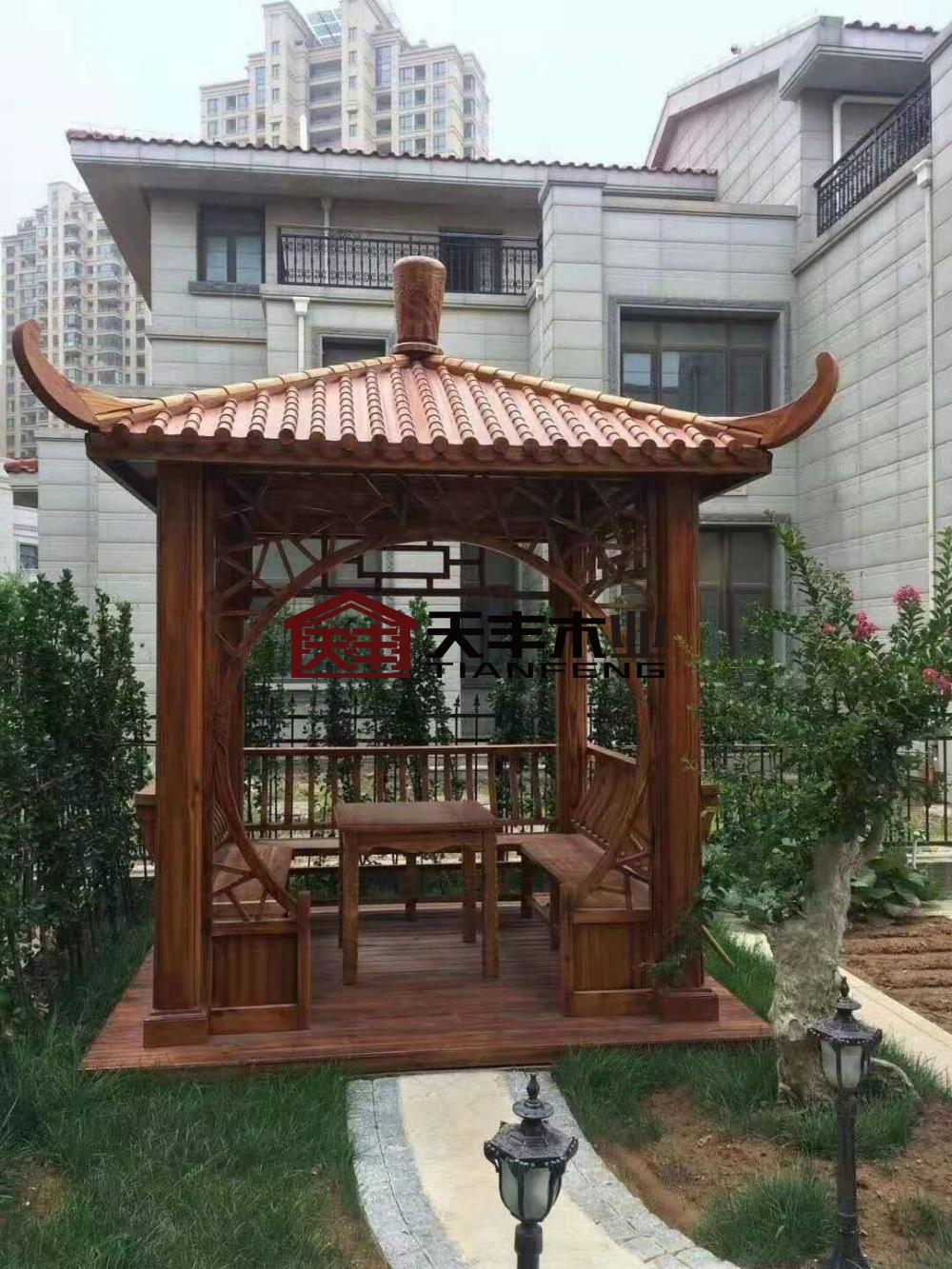 凉亭户外庭院 六角实木古建凉亭现货 防腐碳化木凉亭安装-阿里巴巴