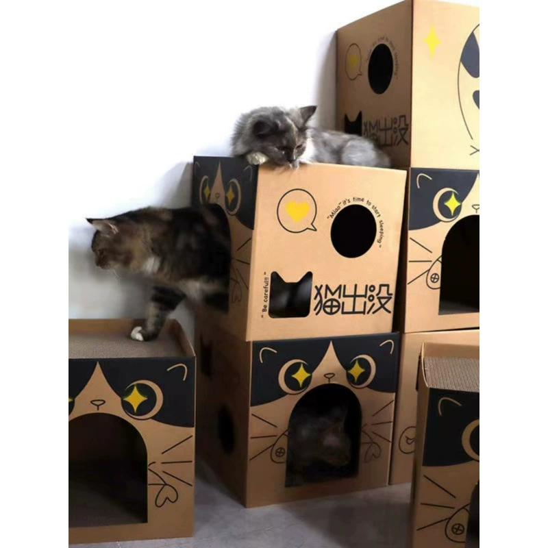 Доска для кошачьих царапин, встроенное кошачье гнездо, граффити, бумажная коробка для кошек, кошачье спальное гнездо, вертикальный дом, устойчивая к разрыву, милая наклейка на стену