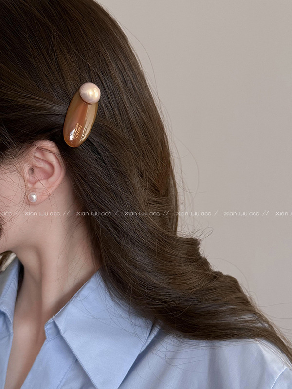 女性用アセテートパールヘアピン 2025 新しいハイエンドサイドクリップサイドシームレスカモノハシクリップヘッドバンド前髪クリップ額|undefined