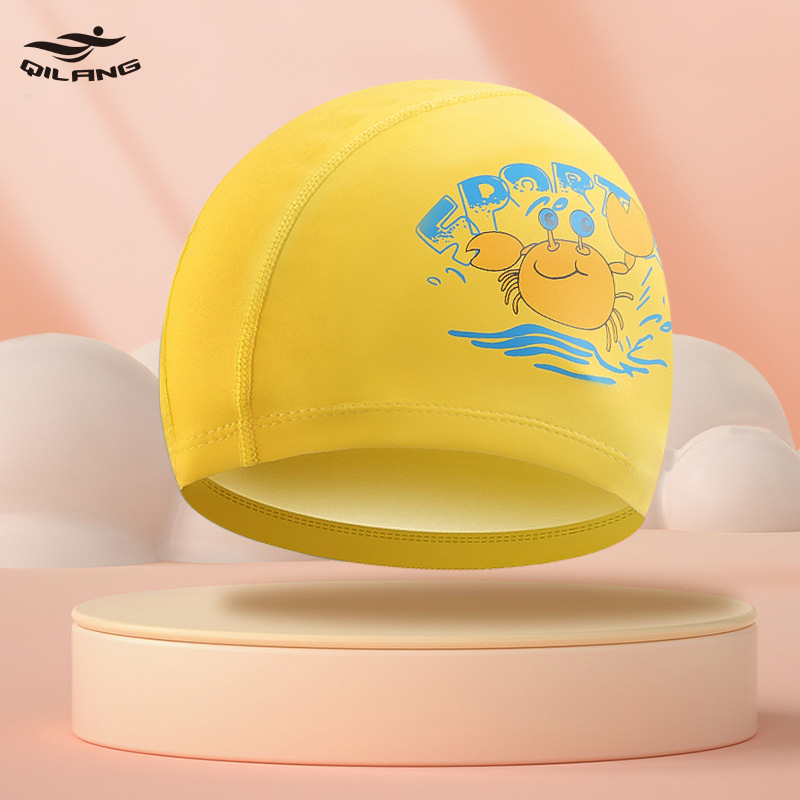Logo personalizado sombreros de natación para niños recubiertos PU dibujos animados lindos niños y niñas impermeables gorras de protector de orejas fábrica directa