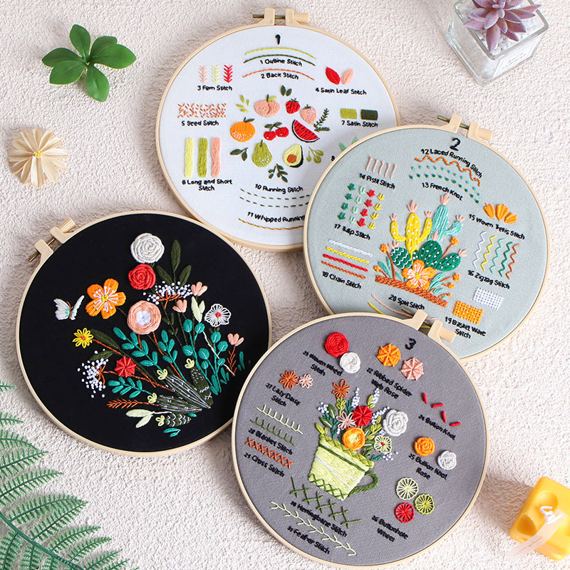 Nuevo producto, práctica de puntada de bordado original, paquete de material de bricolaje hecho a mano, docenas de puntadas, combinación de 4 piezas