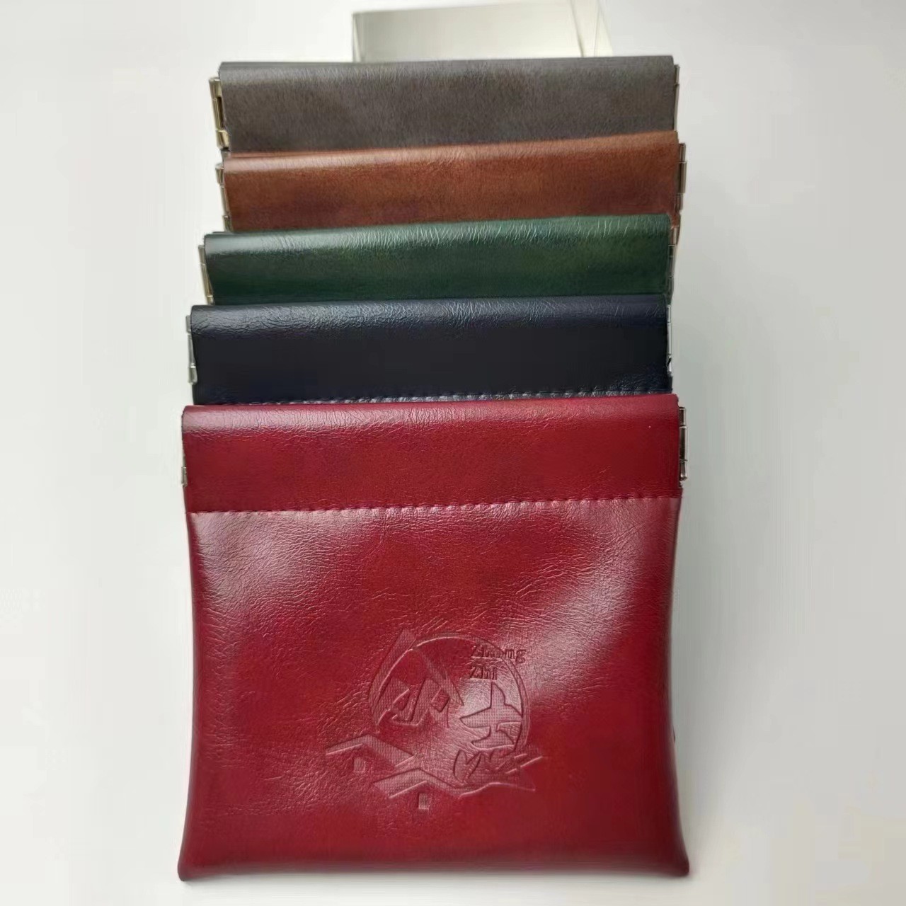 复古棕色树油皮自动闭合弹片袋佛珠手串首饰品文玩收藏零钱包装袋
