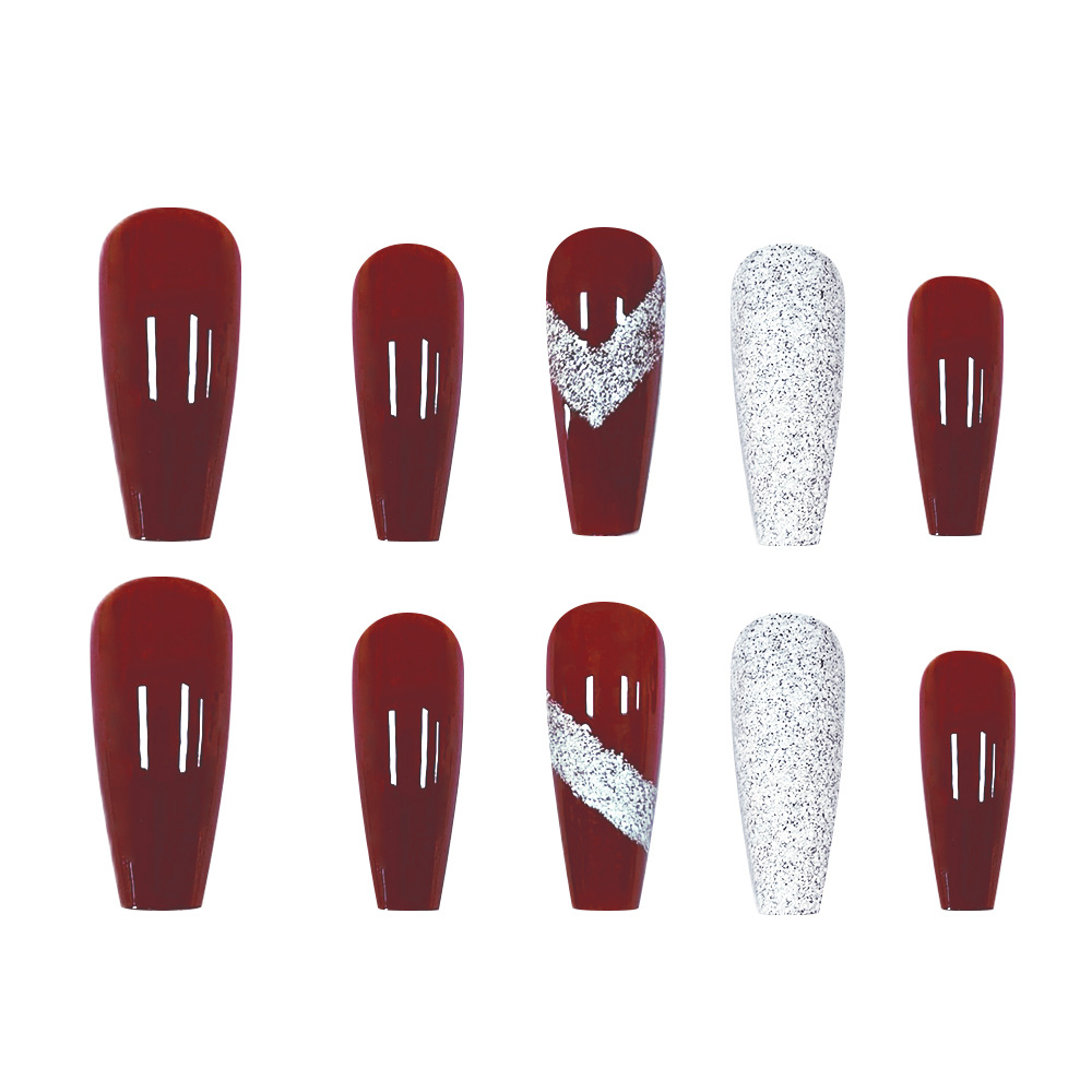 Celebración de Año Nuevo para usar un parche de uñas de polvo brillante de venta caliente transfronteriza de ballet de uñas rojo vino temperamento blanco parche de uñas image 5