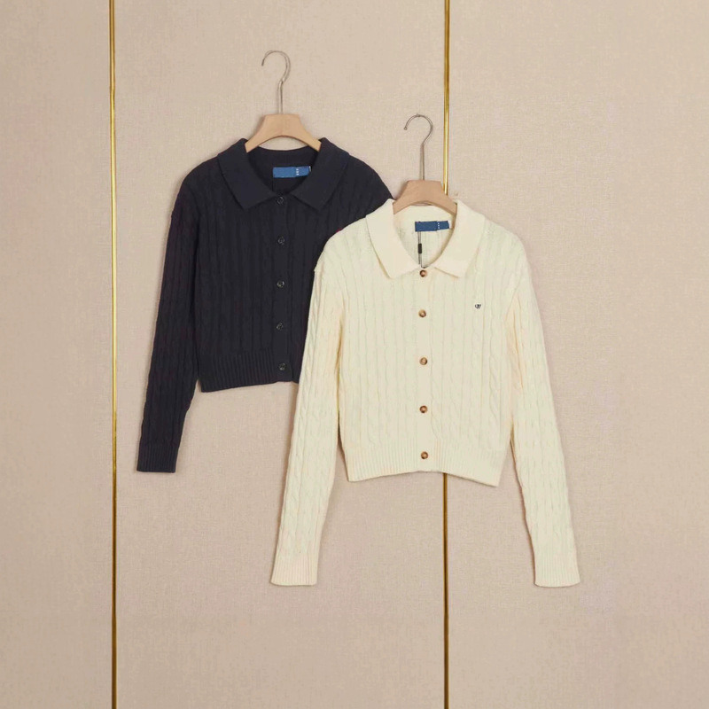 American single P polo collar embroidered women's knitted sweater, new autumn and winter cross-border quality women's cardigan
