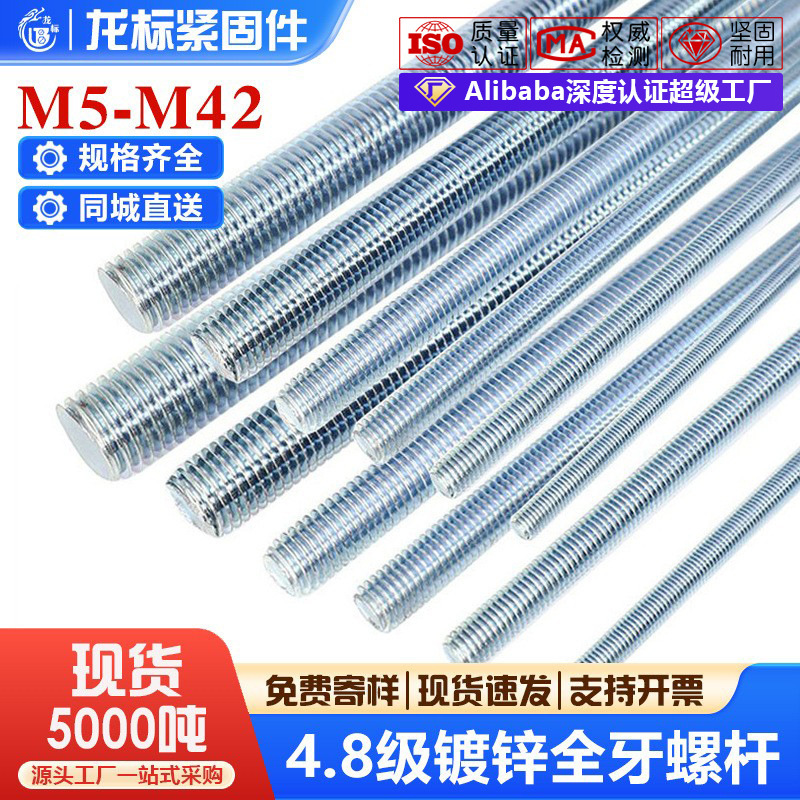 Grade 4.8 National Standard Galvanized Iron Threaded Rod Full-Thread Ceiling Screw Rod Threaded Rod M5M6M8M10- 1.2m 3m