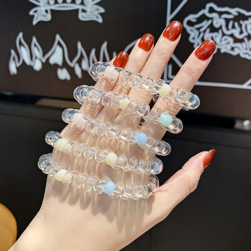 韩版电话线透明钉珠电话线发圈小清新少女扎头发手链两用发绳发饰|undefined