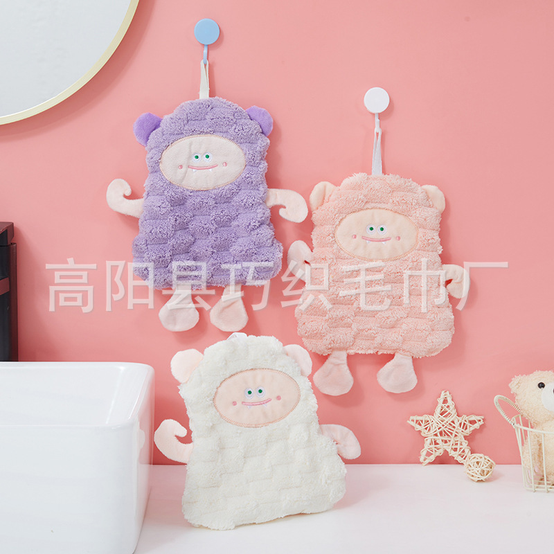 Yunduoge Hand Towel Hanging Strong Absorbent Rag Kitchen and Bathroom Cartoon Cute Monster Lamb Hand Towel Wholesale