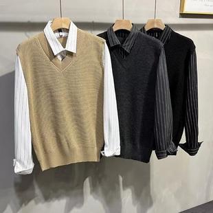 V-neck pullover casual khaki spring and autumn solid color loose sleeveless ordinary youth royal sister style outer shirt fashion
