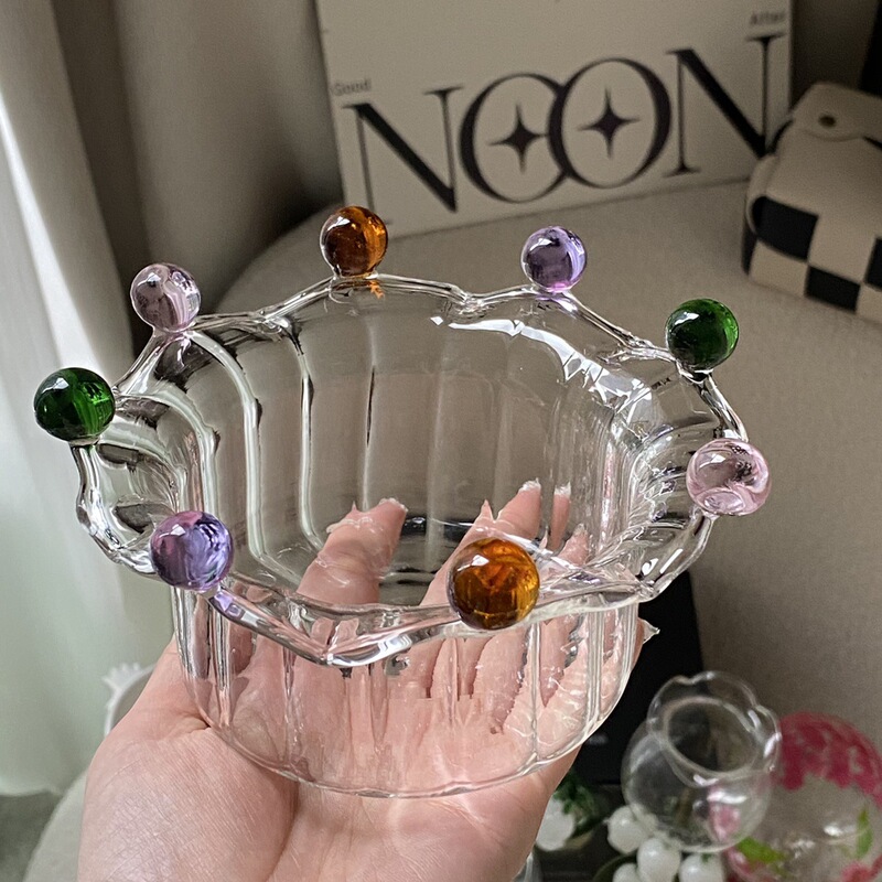 Fairy Exclusive Jelly Bowl Salad Bowl Handmade Beaded Fruit Dessert Bowl Heat-Resistant Tempered Glass