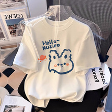 纯棉短袖T恤女夏季2025新款宽松圆领百搭印花正肩半袖体恤上衣ins