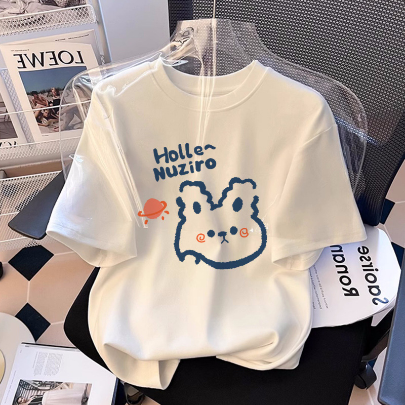 Pure Cotton Short-Sleeved T-Shirt for Women Summer 2025 New Loose Round Neck Versatile Printed Right Shoulder Half-Sleeved T-Shirt Top Ins