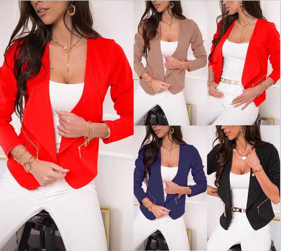 Women's Blazer Long Sleeve Blazers Zipper Business Solid Color display picture 1