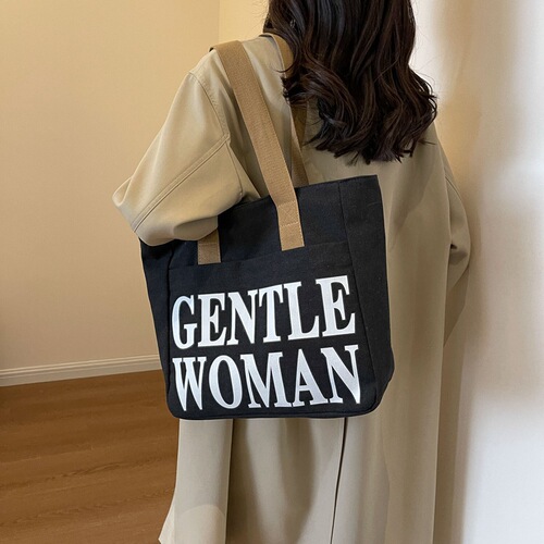 Gentle Woman Canvas Tote Bag for Women, New Fashion Letter Large Capacity Student School Shoulder Bag