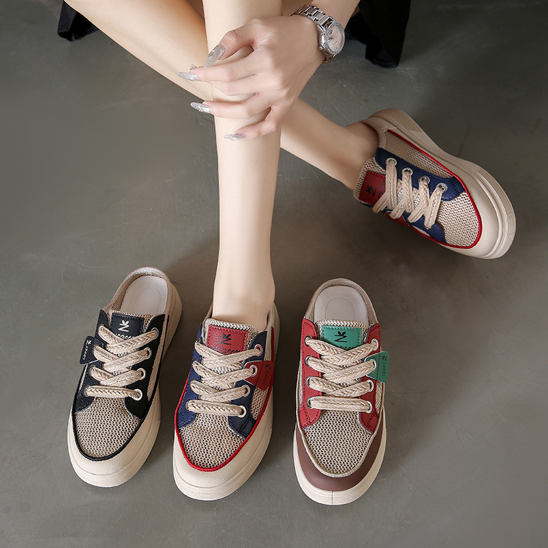 2025 Summer New Ins Korean Version Transparent Mesh Hollow White For Female Students Versatile Casual Half-Slip Women's_vogvips.com