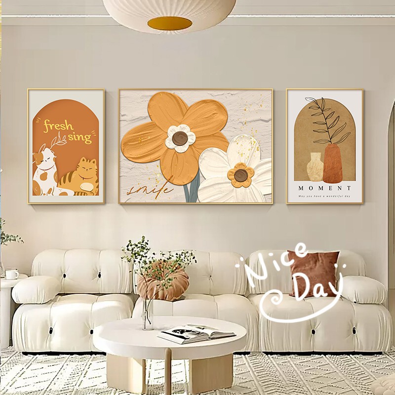 Modern Minimalist Living Room Decorative Painting, Nordic Warm Color Sofa Background Wall Hanging Painting, Creative Triptych Wall Painting, Grand Mural Modern Minimalist Living Room Decorative Painting, Nordic Warm Color Sofa Background Wall Hanging Painting, Creative Triptych Wall Painting, Grand Mural
