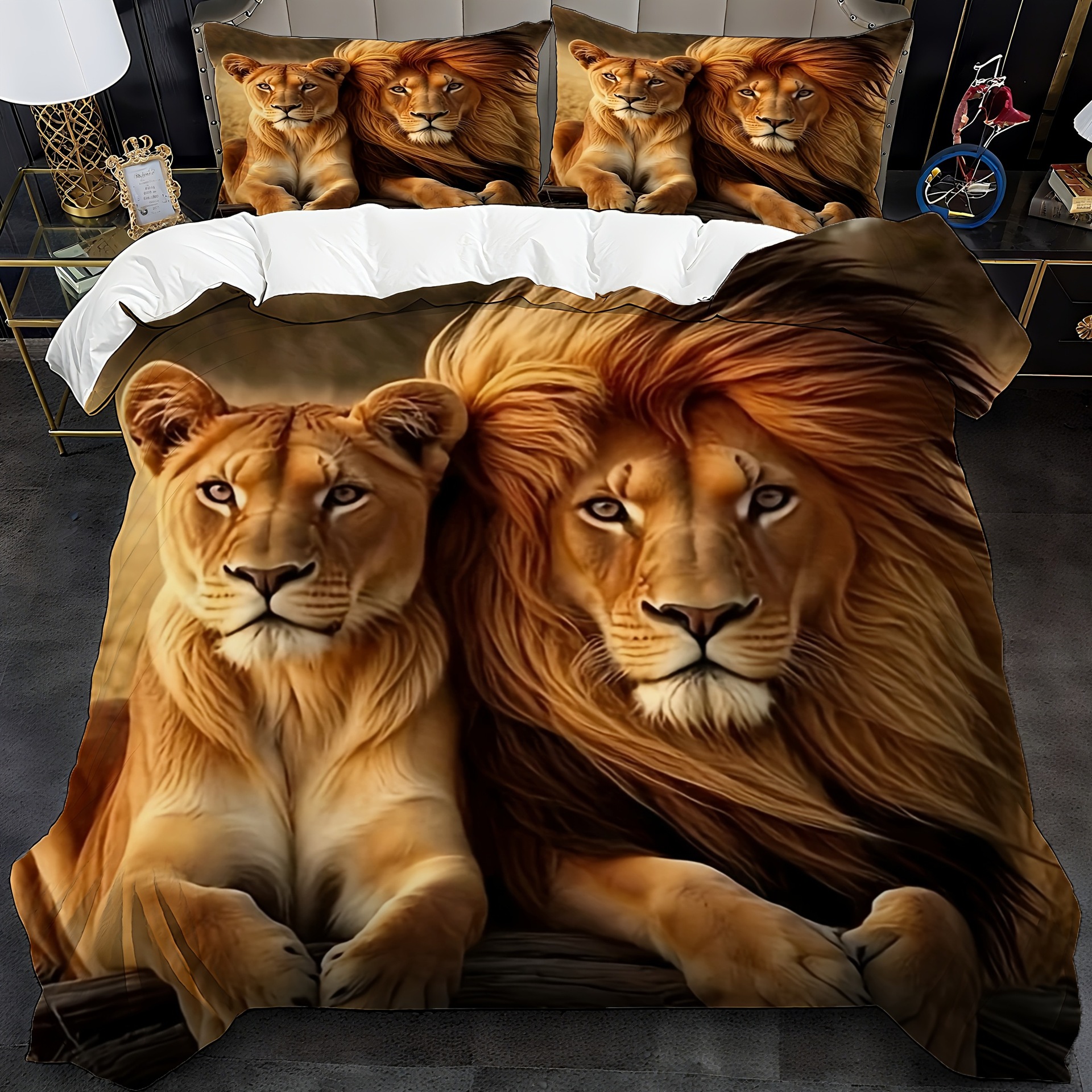 TEMU / JIT transfronterizo abrasivo textil doméstico impresión digital león colcha de cama Kit piel transpirable para diseñar