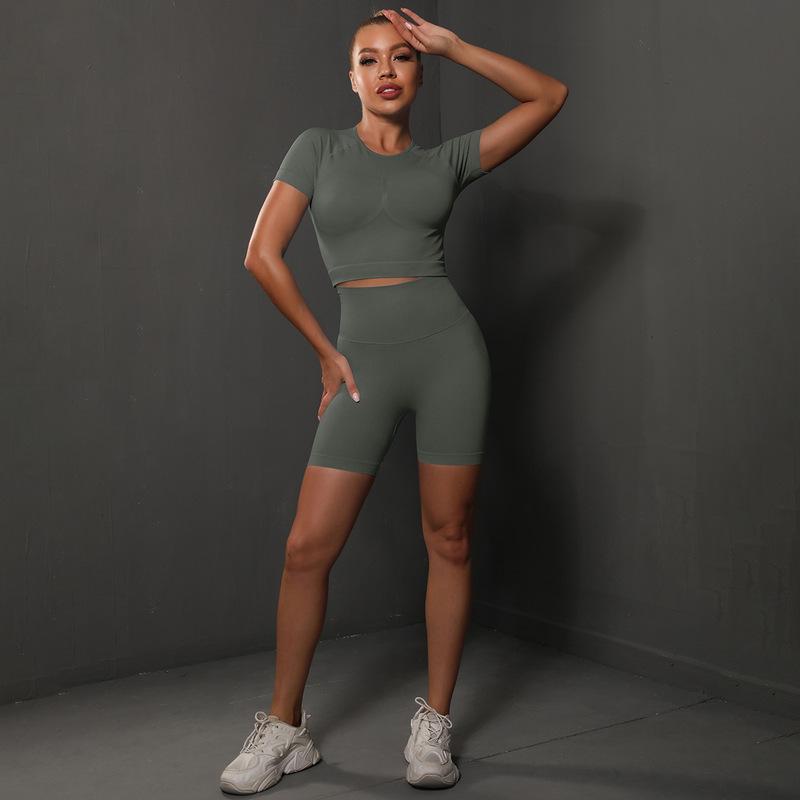 308g Weight Short Sleeve Sleeve Length Nylon, Nylon, Spandex Fabric Type Short Top Length Shorts Suits Pants Type Fitness, Yoga Occasion Round Neck Neckline Solid Color Pattern Sport Style Style Seamless Craft Sport Style Solid Color Nylon Nylon Spandex Round Neck Tracksuit Shorts Suits 51