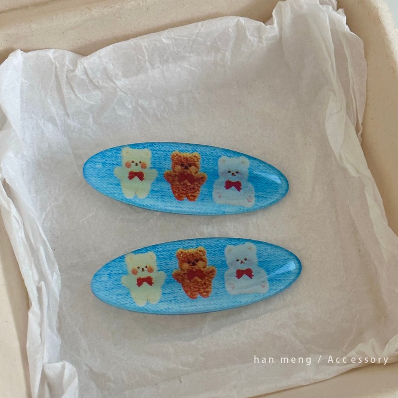 可爱仿牛仔椭圆发夹爱心蝴蝶结鸭嘴夹韩系蓝色甜酷刘海碎发侧边夹|undefined