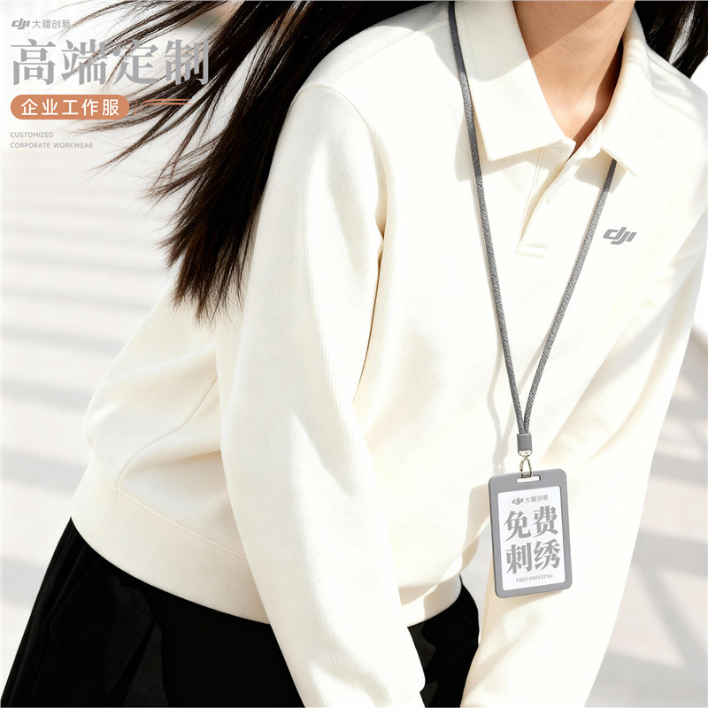 DJI premium collared sweatshirt workwear, custom printed or embroidered logo, corporate office team employee long-sleeve workwear DJI premium collared sweatshirt workwear, custom printed or embroidered logo, corporate office team employee long-sleeve workwear