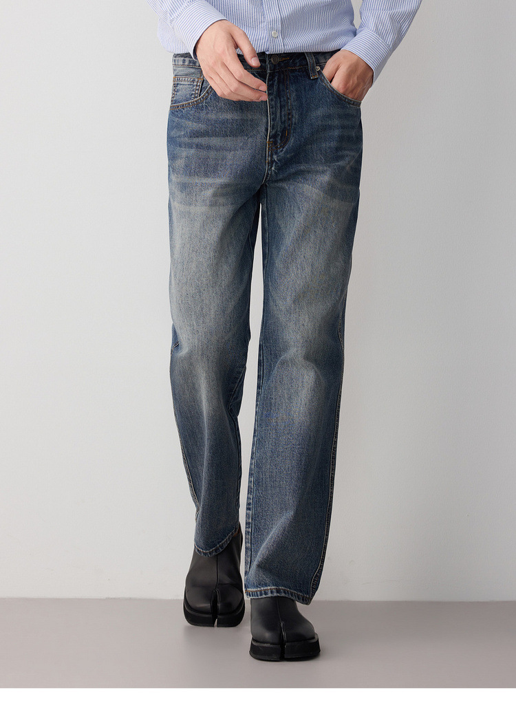 Quần jean nam ống rộng cổ điển phong cách công sở thông minh, chất liệu denim wash nhẹ — Màu xanh da trời chi tiết 12