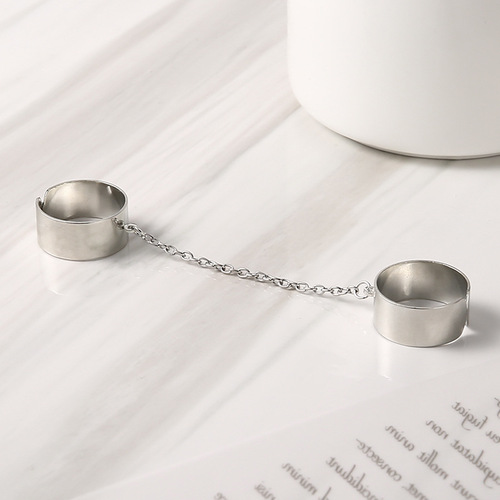 Cross-border Amazon personalized chain two-finger conjoined ring creative Ins niche design open ring ring