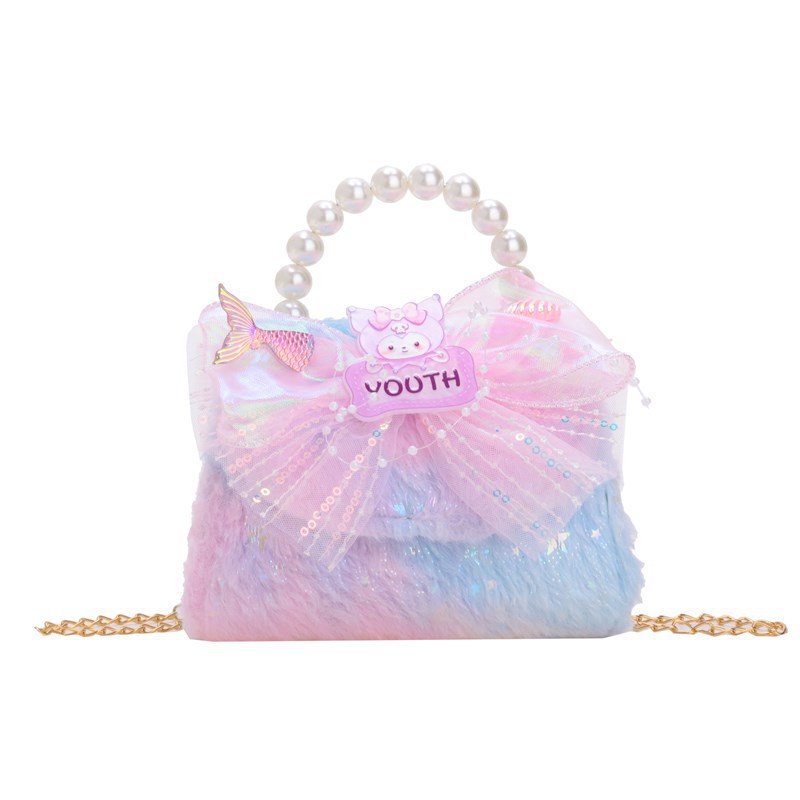 Niñas lindas bolsas de peluche arco iris 2025 exportaciones de comercio exterior de aire extranjero bolsa de tramo inclinada bolsa de princesa de perlas