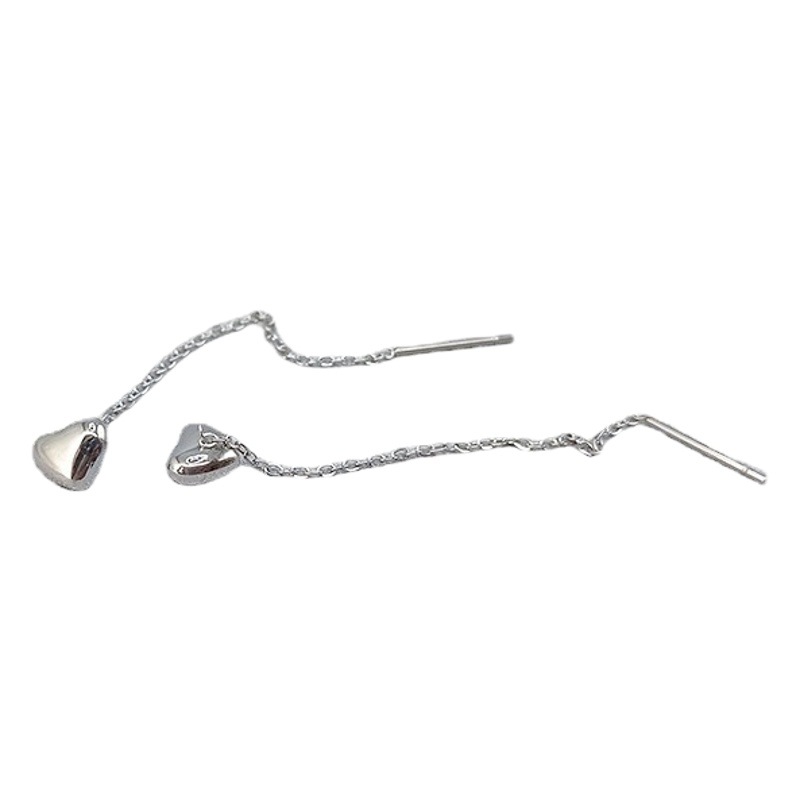 Pendientes de Acero de Titanio con Baño de Oro de 18K en Forma de Corazón para Mujer, Antidesvanecimiento, Elegantes Pendientes Largos, Cadena de Oreja Moderna que Adelgaza el Rostro