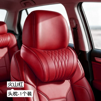 Headrest, car headrest, car neck - volcano-redheadrest-1-piecebreathable-perforated-leather-memory-foam