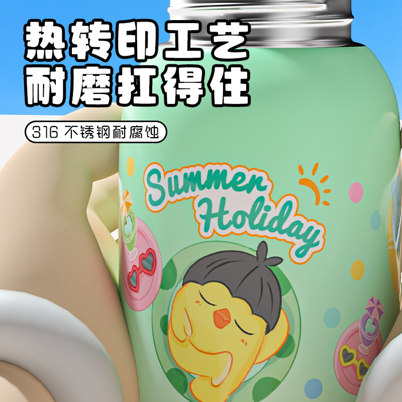 316ステンレス保温カップ漫画ダブルドリンク子供水カップ高颜値大容量かわいいポータブルストローカップ|undefined