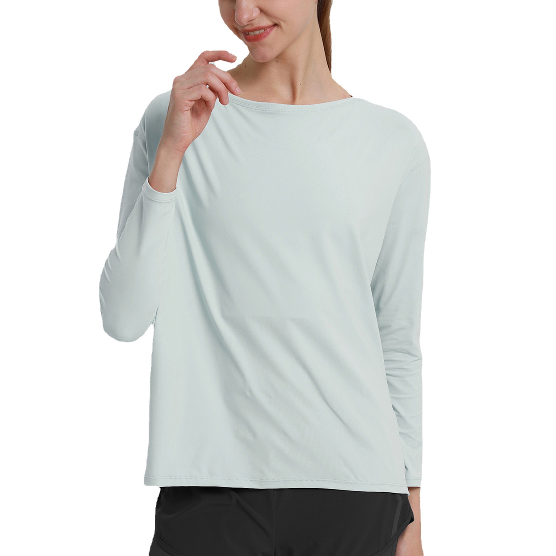 2022春夏运动宽松健身服女纯色长袖上衣吸湿排汗瑜伽服现货