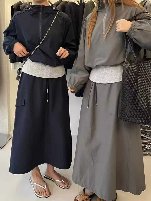 休闲运动半身裙套装女欧洲站2025年秋季新款假两件连帽卫衣两件套|undefined