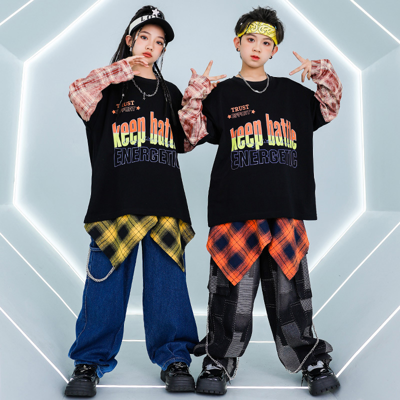 嘻哈童裝潮牌街舞兒童潮服男童hiphop衛衣休閒褲套裝女童演出服秋