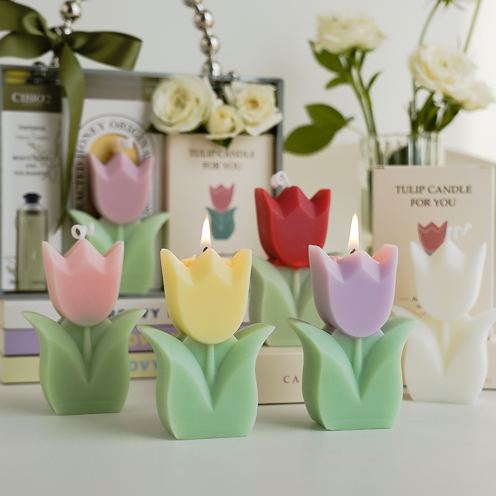 Vela Aromática de Tulipán Hecha a Mano, Regalo para Día del Maestro, Forma de Flor, Al por Mayor