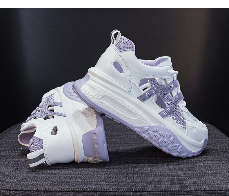 Giày sneaker chunky nữ đế dày mặt lưới thoáng khí phong cách thể thao — M2877 màu be, M2877 màu xanh lam, M2877 Màu tím chi tiết 28