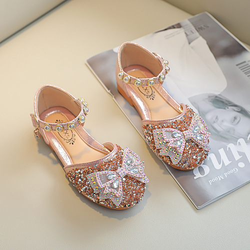 Little Princess Shoes 61 Performance Shoes Children's Cap Toe Flat Shoes Girl Sandals 2024 New Arrival for Middle & Big Kids Crystal Shoes