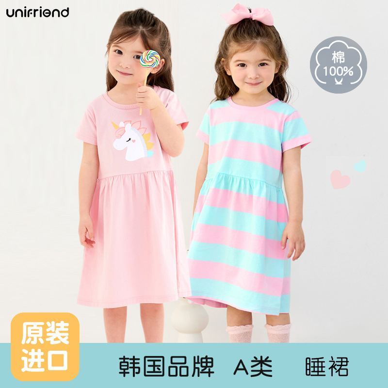 Unifriend Girls Dress Summer Thin 2025 New Kidsren's Cartoon Style Princess Dress Baby Girl Nightgown