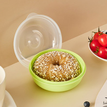 贝果面包保鲜盒批发食品级塑料可微波加热圆形早餐上班甜甜圈饭盒