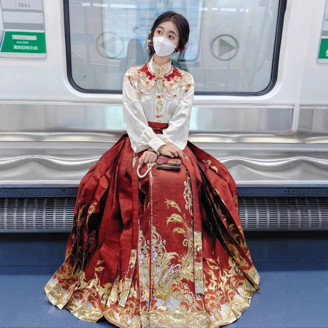 Новый китайский стиль Hanfu юбка с конским лицом тяжелая вышивка облачные плечи помолвка весной и летом