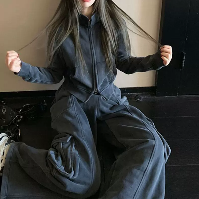 运动服套装女2025秋冬宽松显瘦韩版时尚炸街卫衣休闲跑步两件套潮