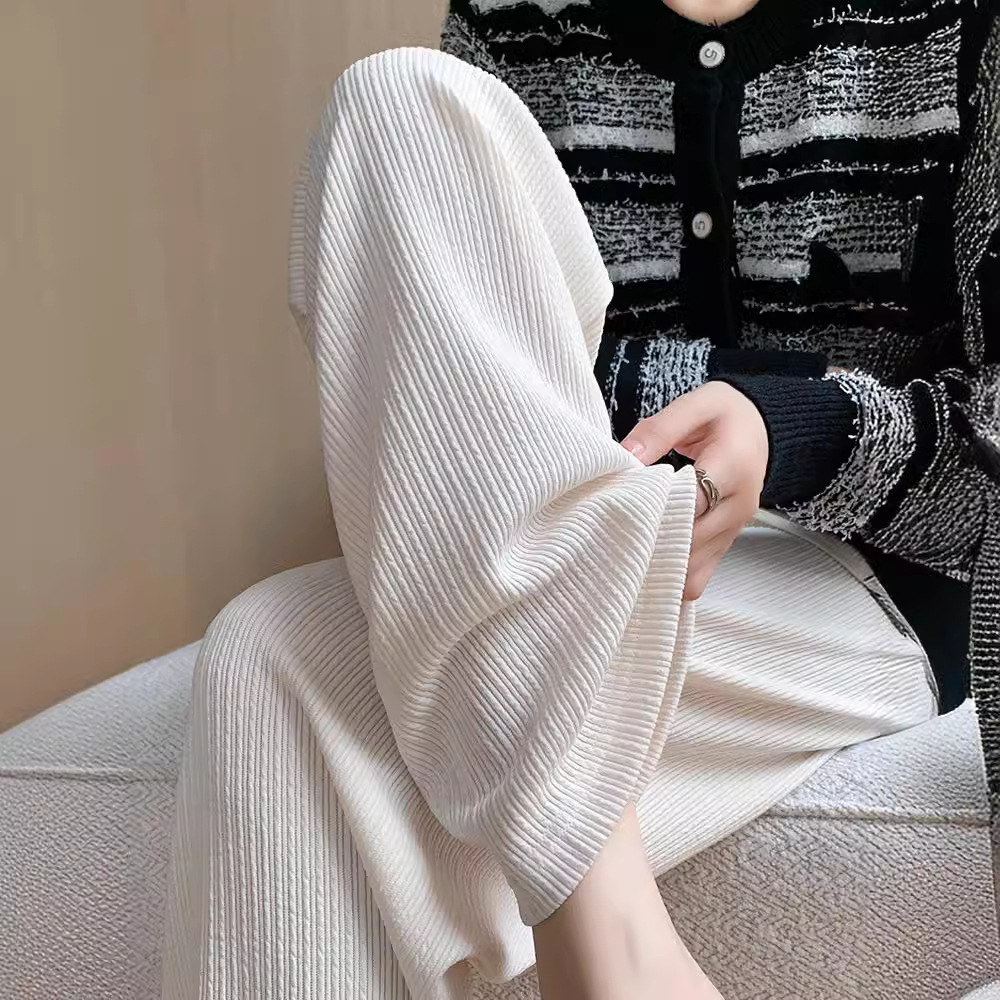 Slimming Narrow Wide-leg Pants Women's 2024 Women's New Spring and Summer High Waist All-match Straight Knitted Casual Pants