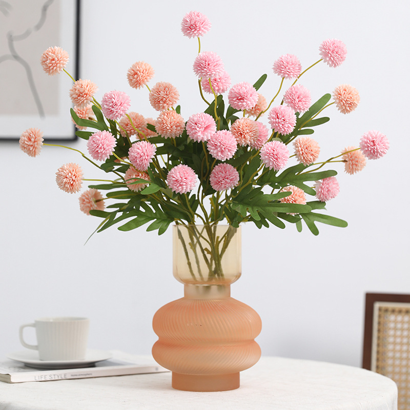 Simulated Spring Color 5-Head Dandelion Ball Chrysanthemum European Wedding Outdoor Decoration Cross-Border Table Tennis Chrysanthemum Artificial Fake Flower