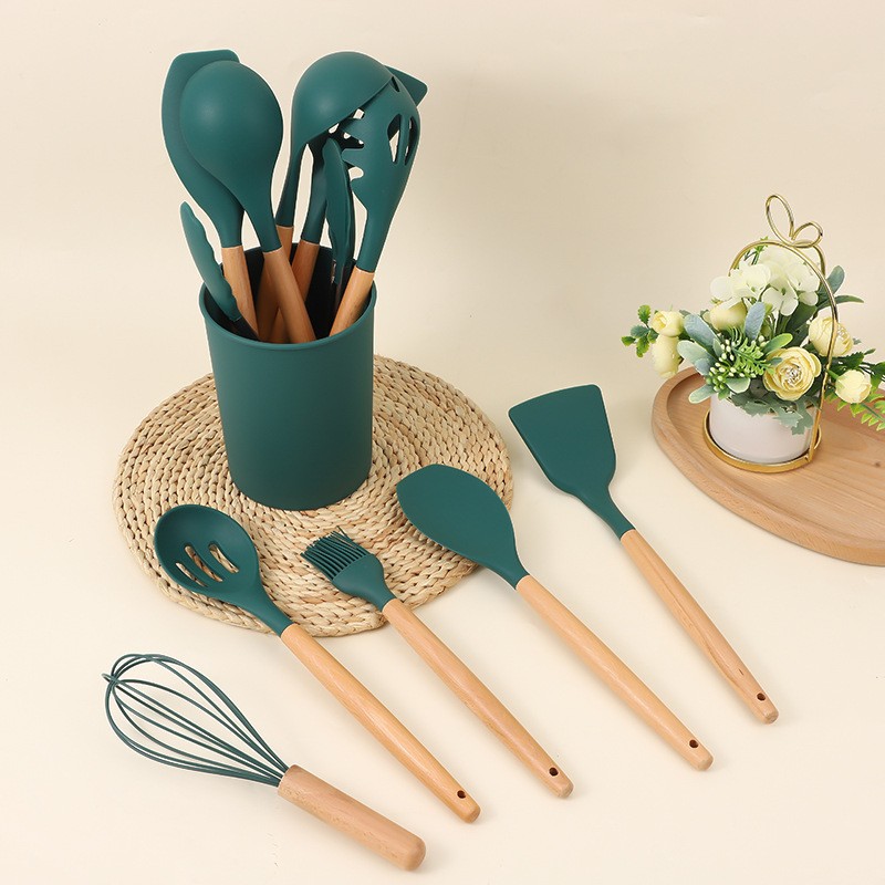 FDA manejo de madera de haya de silicona 12 piezas conjunto de paneles antiadherentes de fugas de paneles