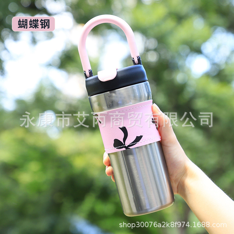 跨境女吸管保温杯感水杯小香风随行轻奢咖啡杯316不锈钢保温杯|undefined