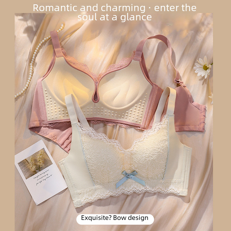 Ensemble de soutien-gorge en dentelle anti-affaissement sans anneau en acier pour petite poitrine_voghion.com