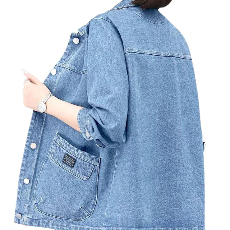 2025新款牛仔外套女春秋休闲大码中年妈妈短款春秋牛仔棉衣上衣潮|undefined