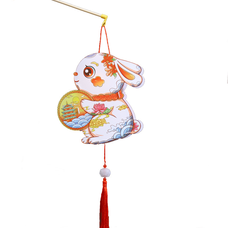 El Festival de mediados de otoño antiguo conejo linterna de dibujos animados niños DIY linterna hecha a mano haciendo material paquete portátil Palacio lámpara