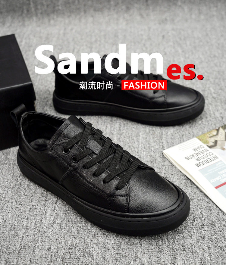 Giày sneaker nam da thật cổ thấp đế bằng, gót thấp 1-3 cm, dây buộc, phong cách thường ngày — Màu trắng 5202, Màu đen 5202 chi tiết 1