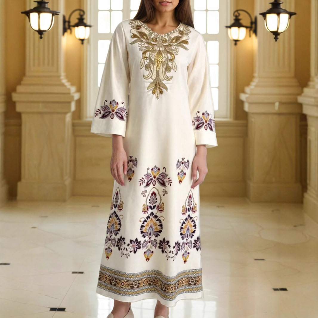 Women's Clothing Robe Dubai Printed Beaded Hot Diamond Embroidery Dress_ecoleips.com