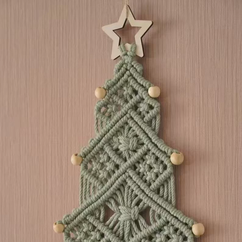handmade cotton rope macramé Christmas tree wall hanging, tassel decoration, 26×15×2 cm
